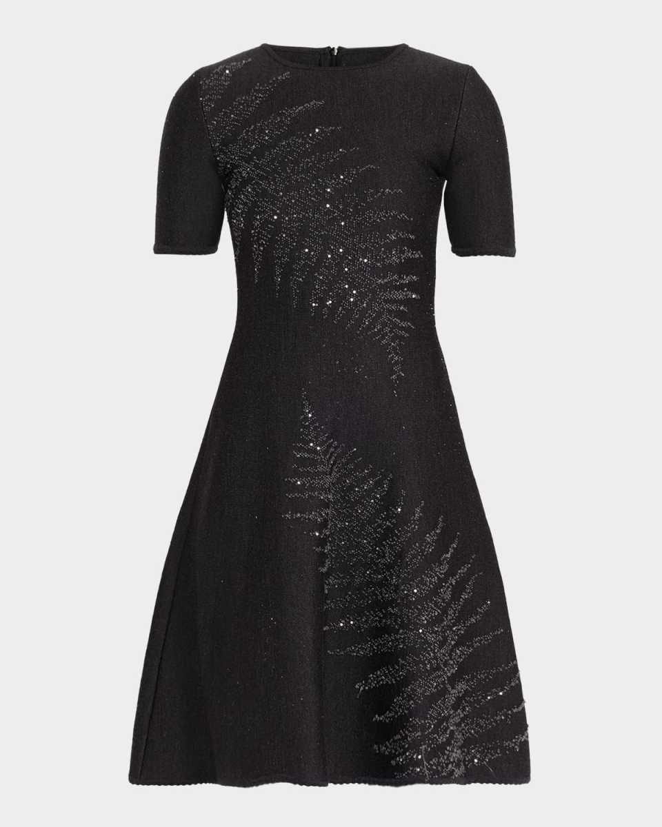 Paillette Fern Short-Sleeve Knit Mini Dress